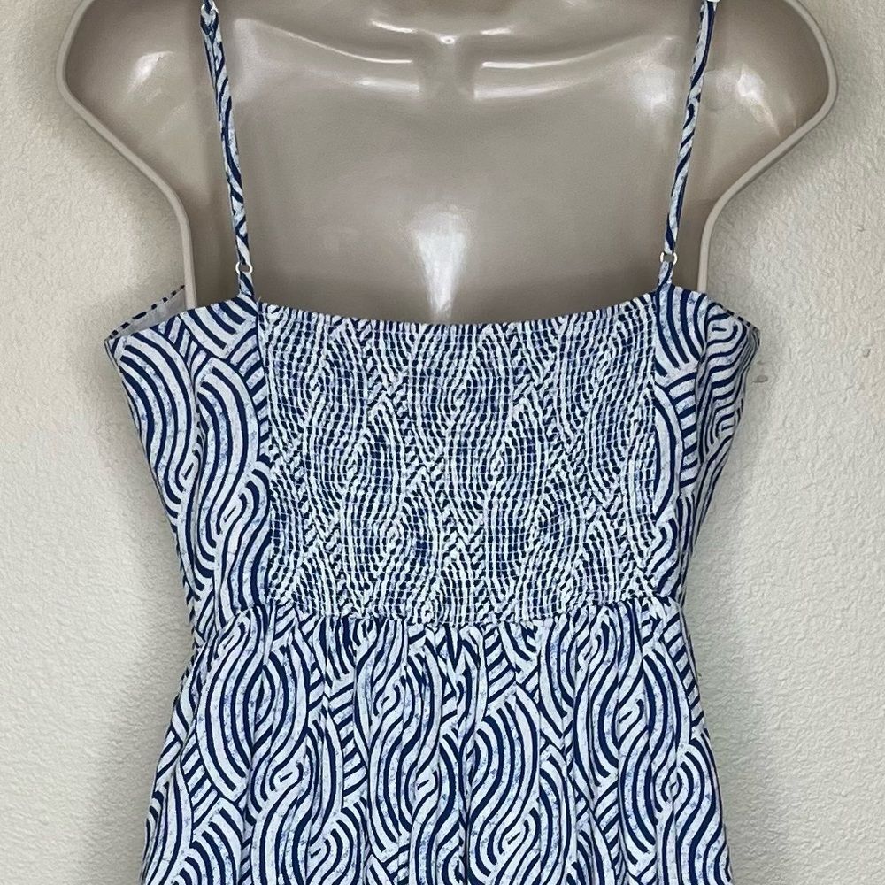 H&M Linen Blend Blue White Spaghetti Strap Midi Sundress Smocked Women Small - Picture 7 of 15